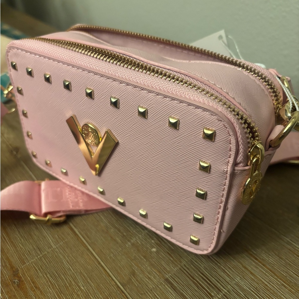 NWT Valentino Orlandi Pink Crossbody Bag Purse Gold Accents MSRP Metallic Preppy